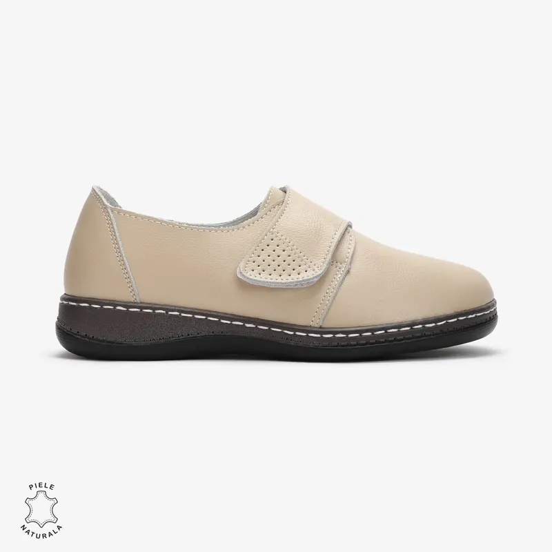 Mocasini dama din Piele naturală CRL0017 Bej
