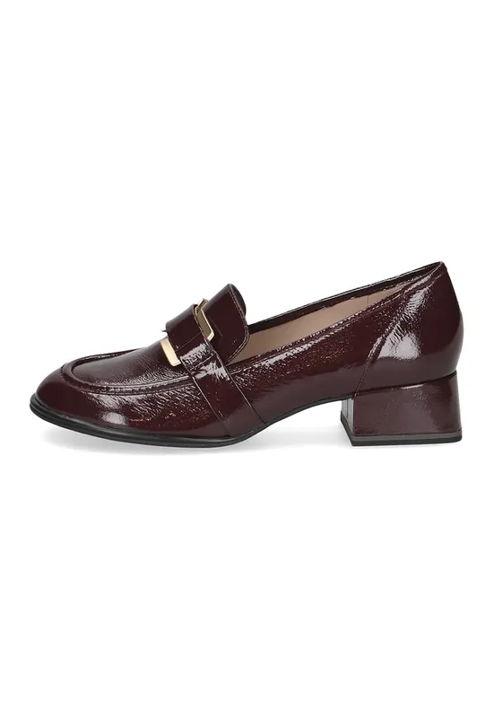 Pantofi loafer din piele cu toc bloc - Visiniu