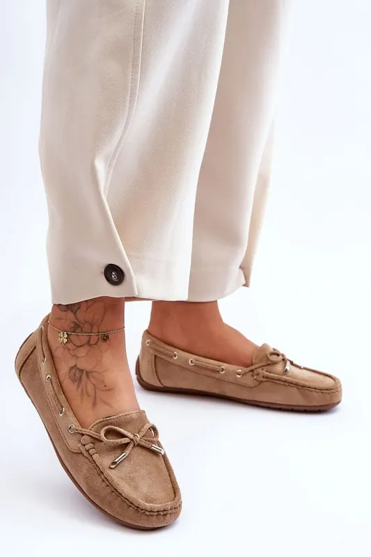 Mocasini DAMA din PIELE ECOLOGICA INTOARSA CU FUNDITA CRL0976 CULOARE: camel