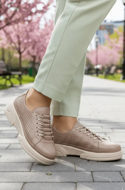 Pantofi Casual-Sport din Piele Bej - VIX TAUPE