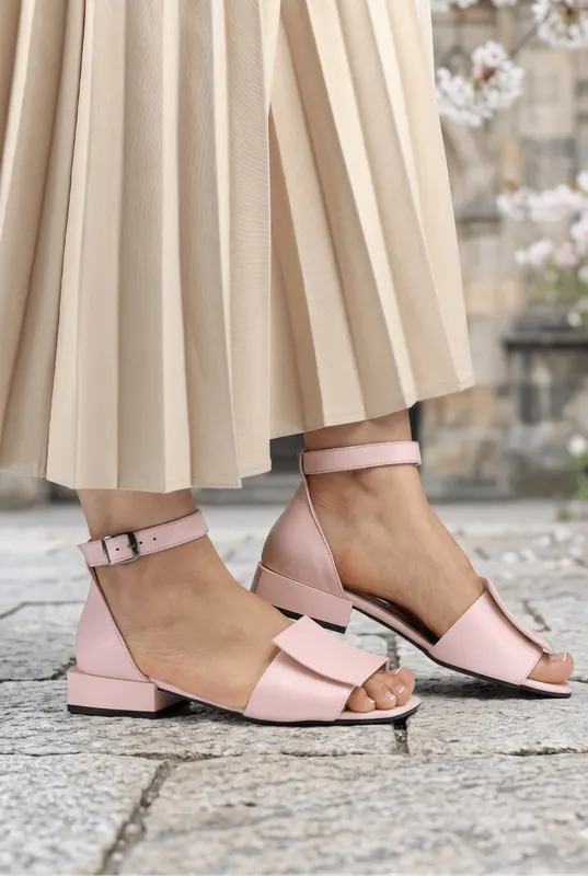 Sandale Elegante cu Toc din Piele cu Accesoriu - SY PUDRA