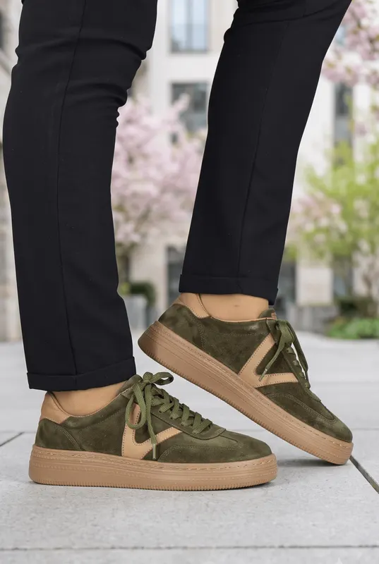 Sneakers din Piele Naturala Verde - JOANA OLIVE