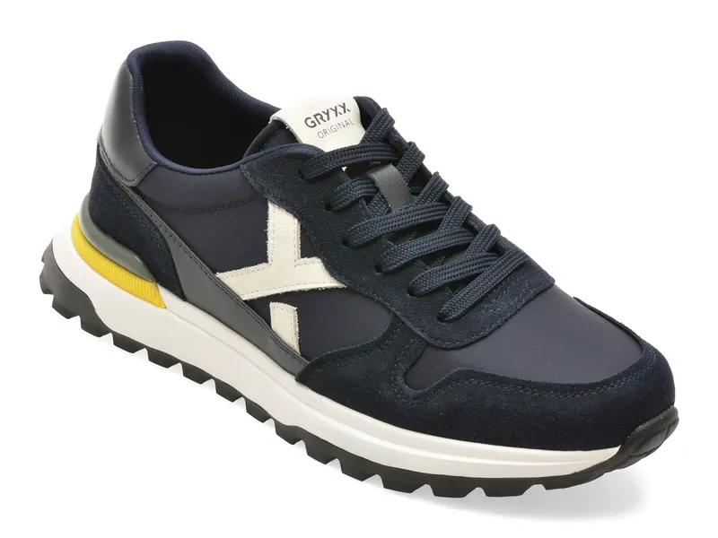 Pantofi sport bleumarin, 58636, din material textil si piele naturala