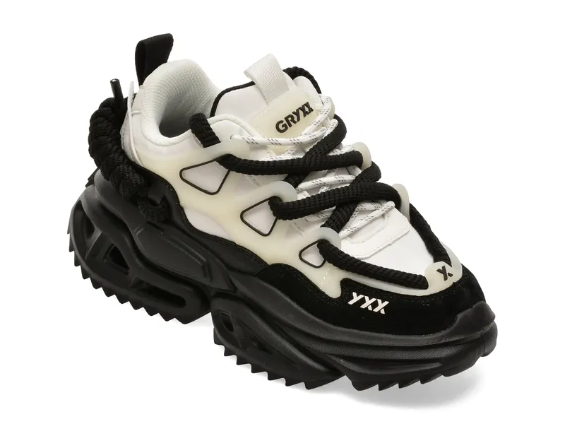 Pantofi sport alb-negru, 82695, din piele naturala