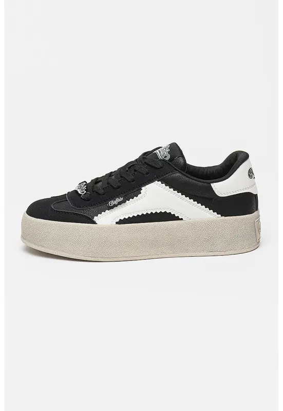 Pantofi sport cu talpa flatform si detaliu logo Cajo - Negru/Alb murdar