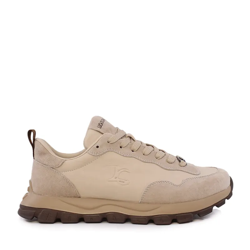 Sneakers ușori bărbați Luca di Gioia bej din piele și velur 3911BP031BE