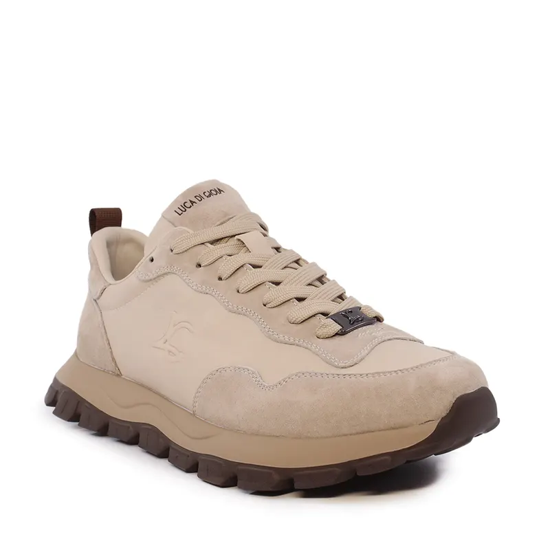Sneakers ușori bărbați Luca di Gioia bej din piele și velur 3911BP031BE — imaginea 2
