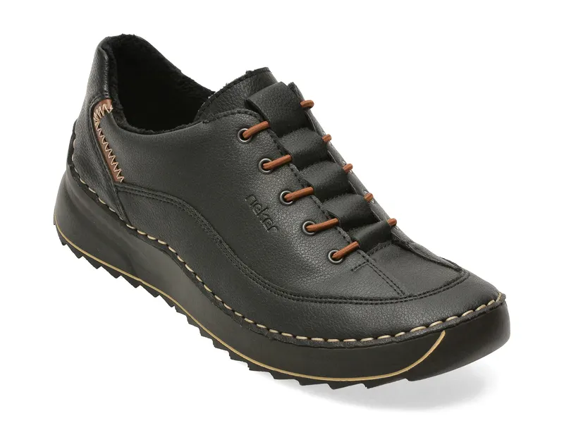 Pantofi RIEKER negri, 51518, din piele naturala
