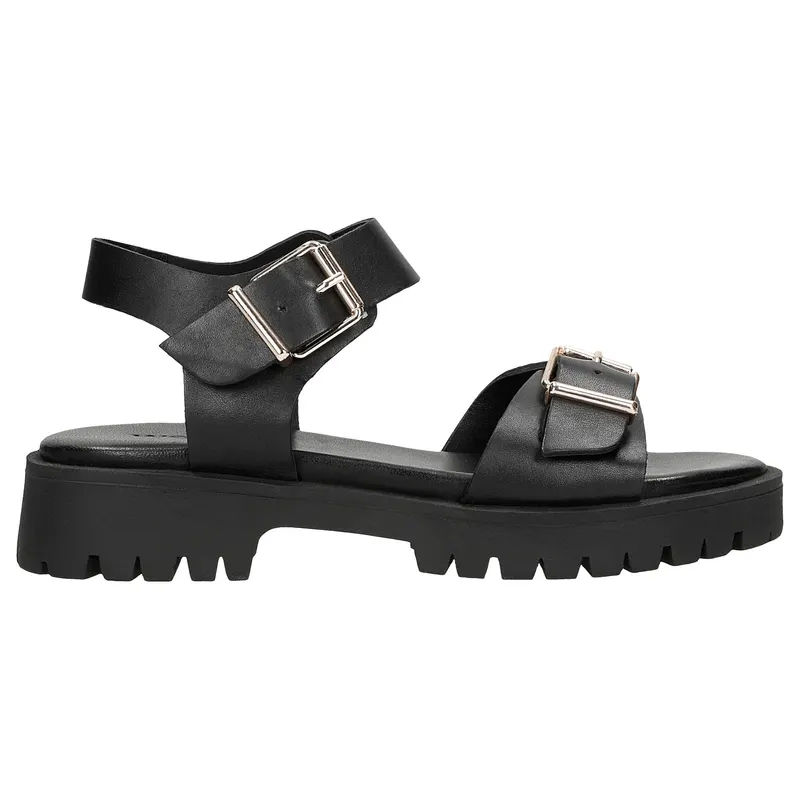 Sandale negre din piele granulată damă