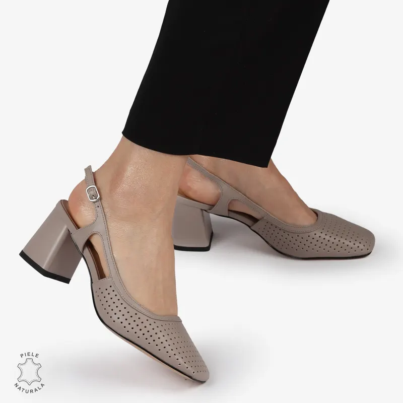 PANTOFI ELEGANTI DIN PIELE NATURALA CU TOC GROS CRL01385 ROZ INCHIS