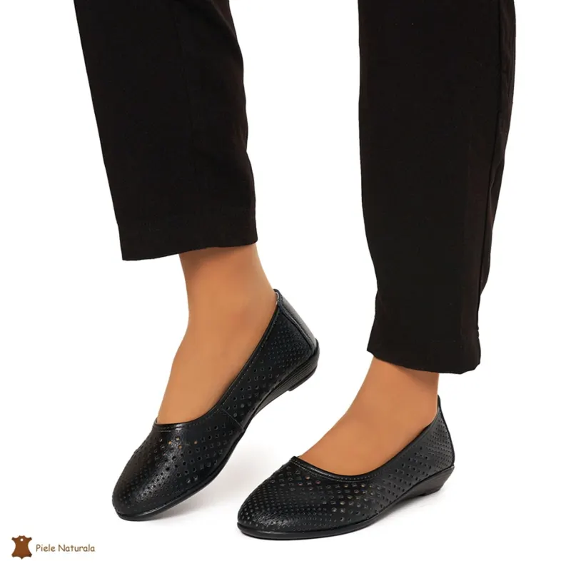 Balerini Dama Piele Naturala Slip-on CRL0078 NEGRU