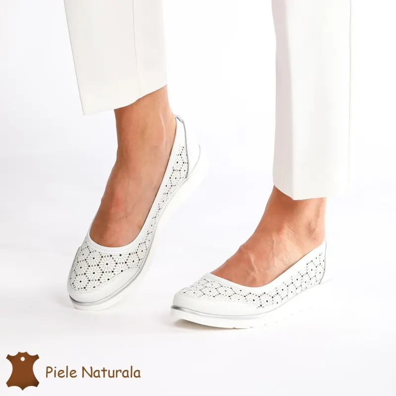 Balerini Dama Piele naturală CRL0026 ALB