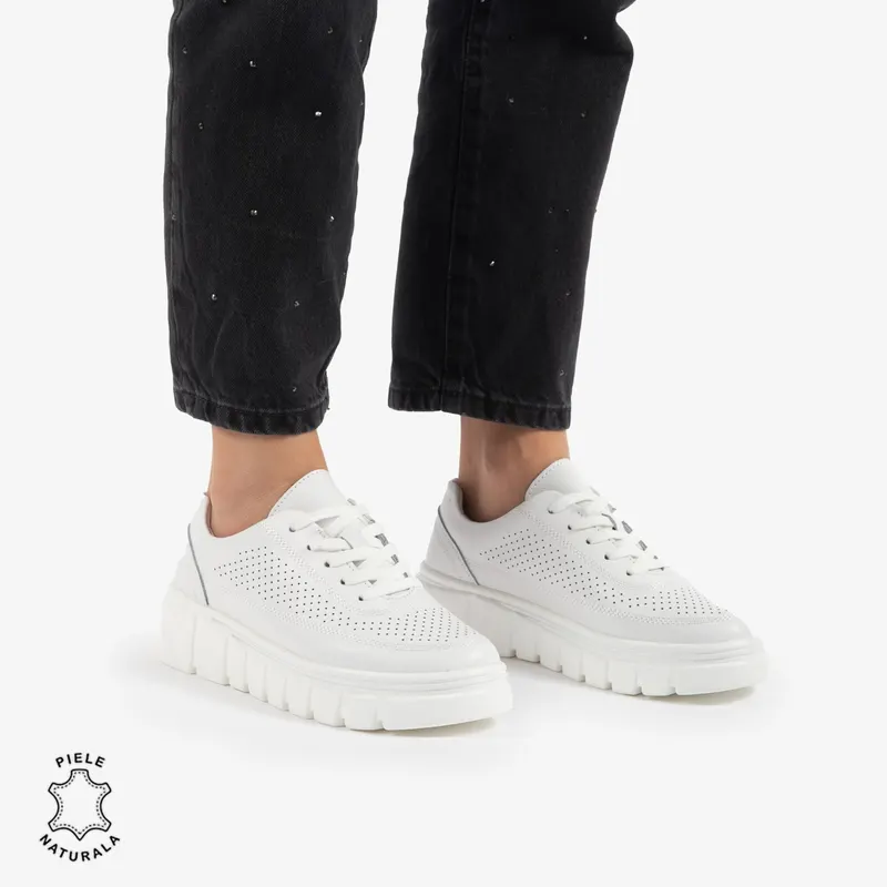 PANTOFI CASUAL DE DAMA DIN PIELE NATURALA CRL0767 ALB