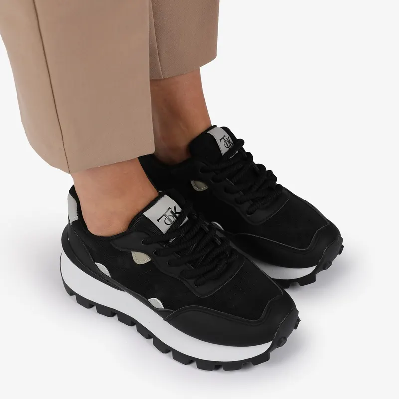 SNEAKERS din PIELE ECOLOGICA SI TEXTIL CRL1514 Negru