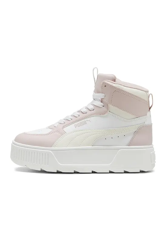 Pantofi sport medii de piele si piele ecologica Karmen - Alb/Roz pal