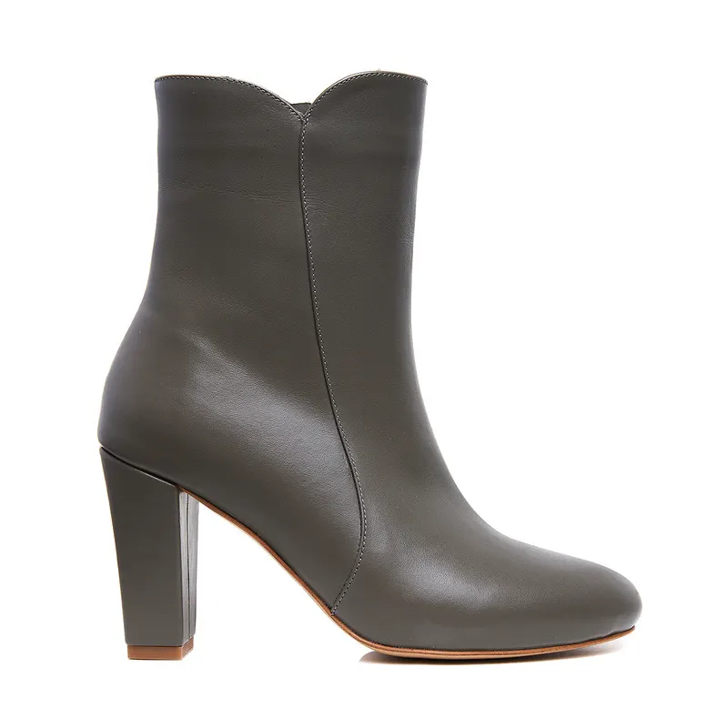 Botine Dora Piele Naturala, Gri-Olive - 41 / 9cm - Gros