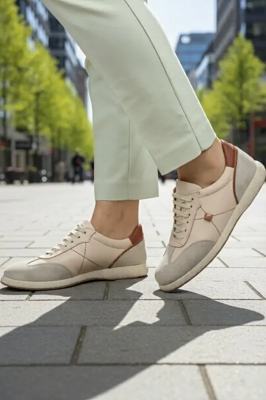 Pantofi Casual din Piele Bej cu Accesoriu - ABBY BEJ