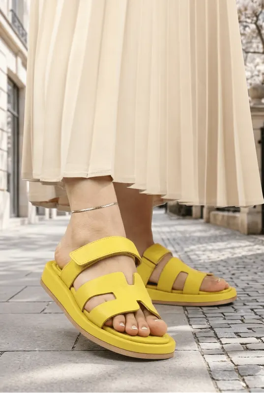 Papuci Dama din Piele Naturala Galbeni - Maya YELLOW