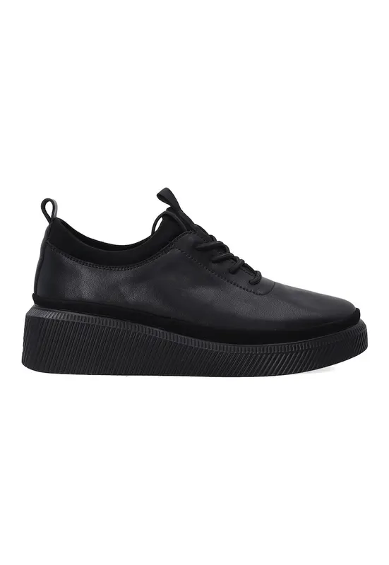 Pantofi casual din piele cu talpa wedge - Negru