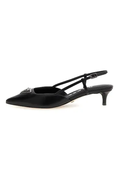 Pantofi de piele cu toc kitten - Negru
