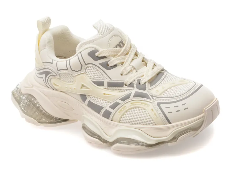 Pantofi sport albi, 66601, din material textil