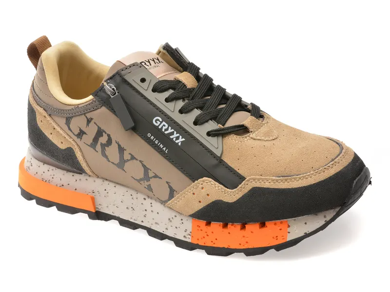 Pantofi sport gri, 6013, din material textil si piele naturala