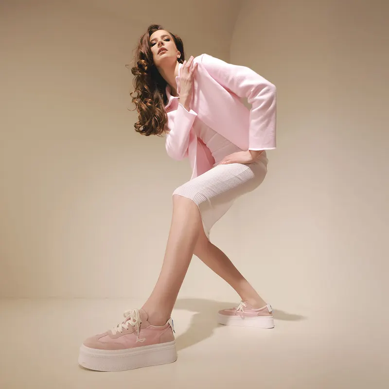 Sneakers femei Luca di Gioia roz din velur și textil satinat 1291DP9100VRO — imaginea 2