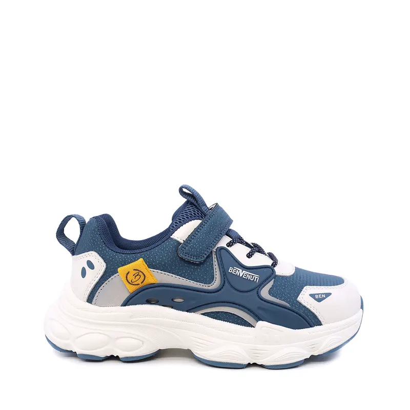 Sneakers baieți bleumarin din piele și material textil 3791MP009BL