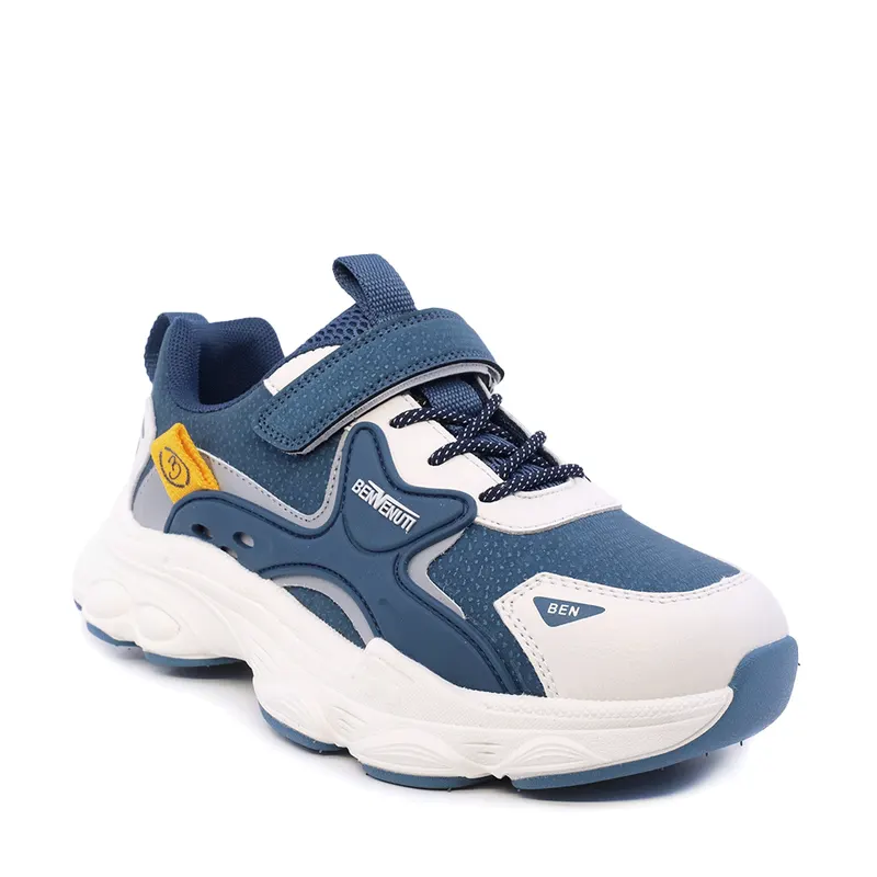 Sneakers baieți bleumarin din piele și material textil 3791MP009BL — imaginea 2