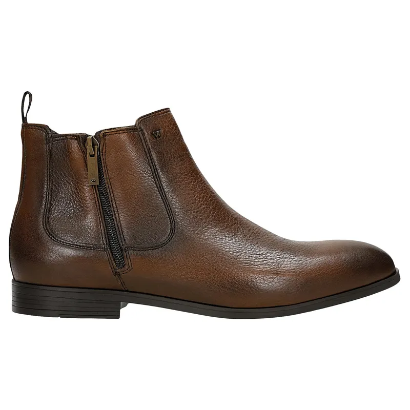 Botine din piele maro cu fermoar bărbați