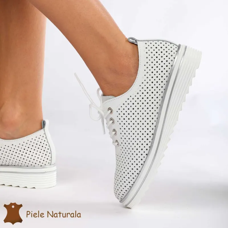 Pantofi casual dama din Piele naturală CRL0113 ALB