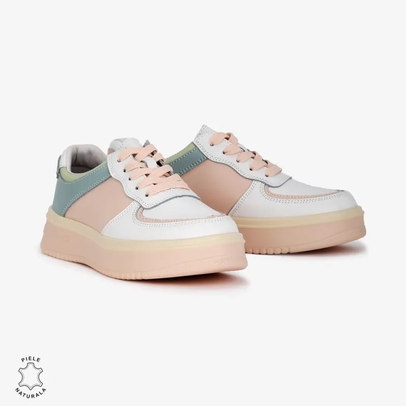 Pantofi Casual de dama din Piele naturala Multicolor cu design special CRL0519 ALB CU ROZ