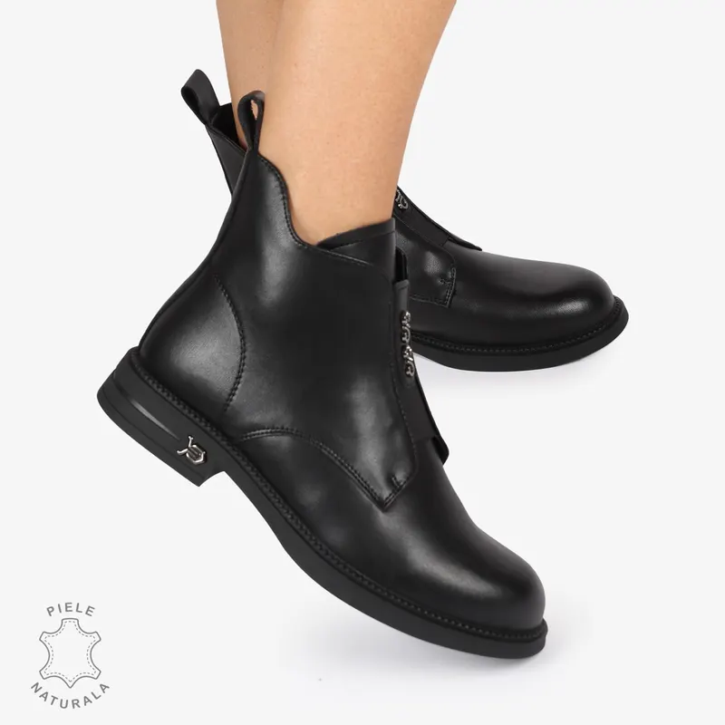 Ghete Negre din Piele Naturala cu Fermoar lateral CRL1244