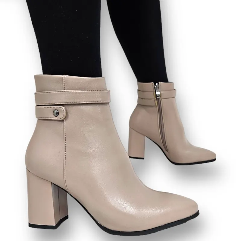 Botine DAMA din PIELE Ecologica cu FERMOAR si Catarama CRL0926 CULOARE: Bej
