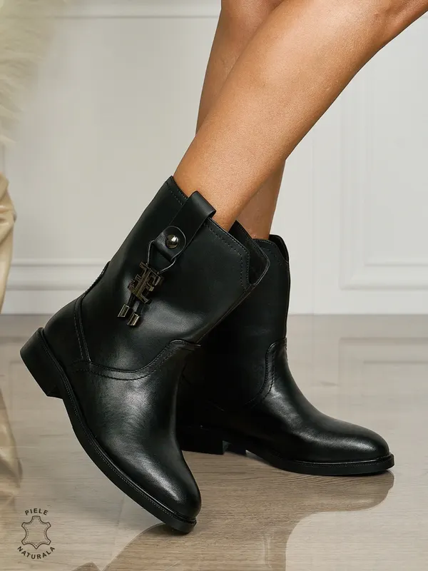 Botine DAMA din PIELE NATURALA CU TOC GROS CRL1502 Negru
