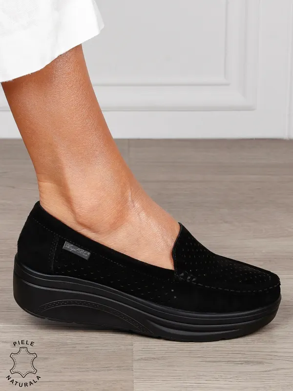 MOCASINI damă din piele naturală intoarsa CRL1579 NEGRU