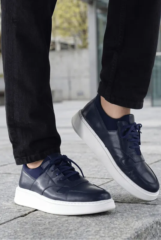 Sneakers din Piele Albastri cu Strech - DAVIY BLUE