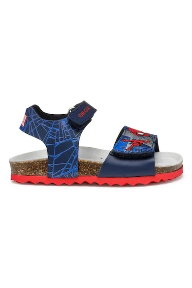 Sandale cu velcro si imprimeu Spider-Man - Rosu/Bleumarin
