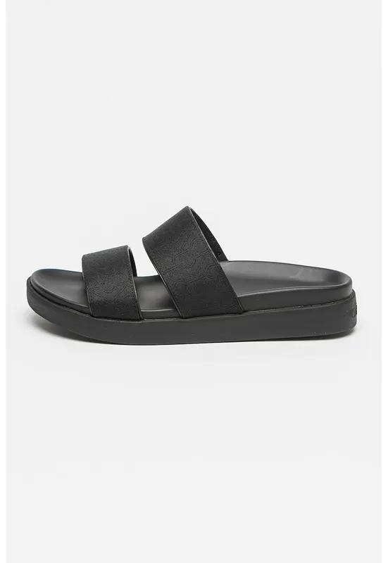 Papuci din panza cu model logo - Negru