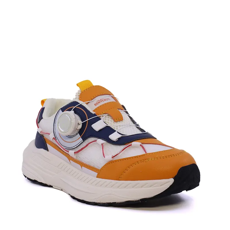 Sneakers baieți galbeni din piele și material textil 3791MP028G — imaginea 2