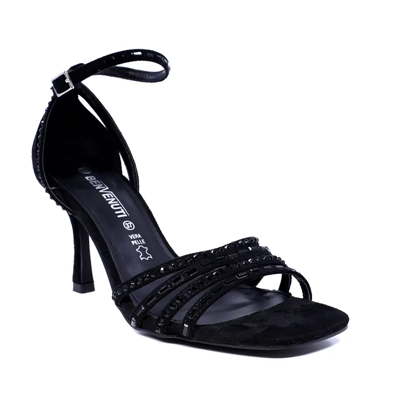 Sandale cu toc și ștrasuri femei negre 1209DS25073N — imaginea 2