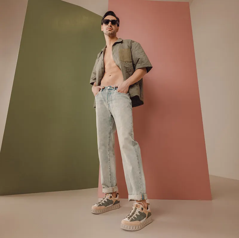 Sneakers bărbați Luca di Gioia bej multi din piele întoarsă 1321BP1210VBE — imaginea 2