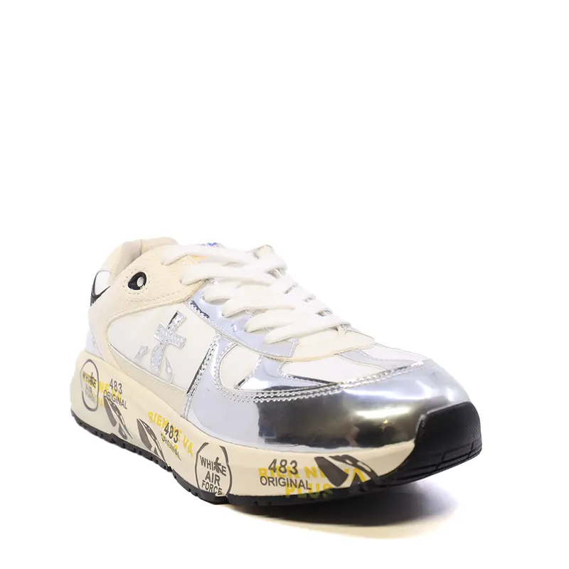 Sneakers fete Premiata Diva albi din sintetic, textil și piele 1711FP9459AG — imaginea 2