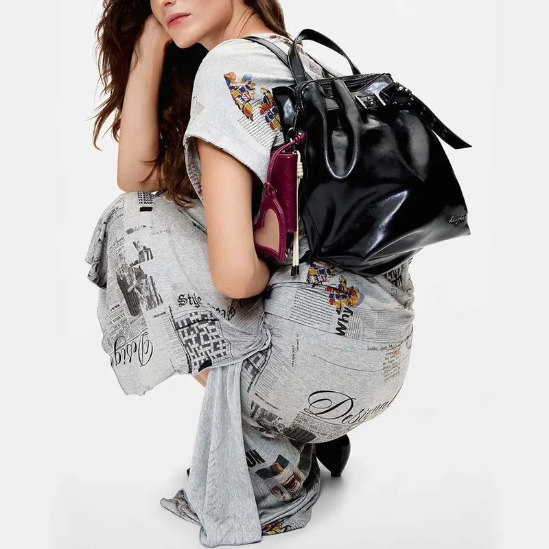 Rucsac femei DESIGUAL negru cu logo 2182RUCSSAKP11N — imaginea 2