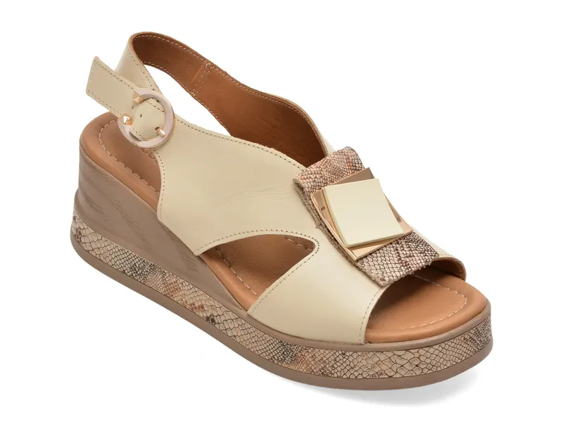 Sandale GOLD DEER bej, 22070, din piele naturala