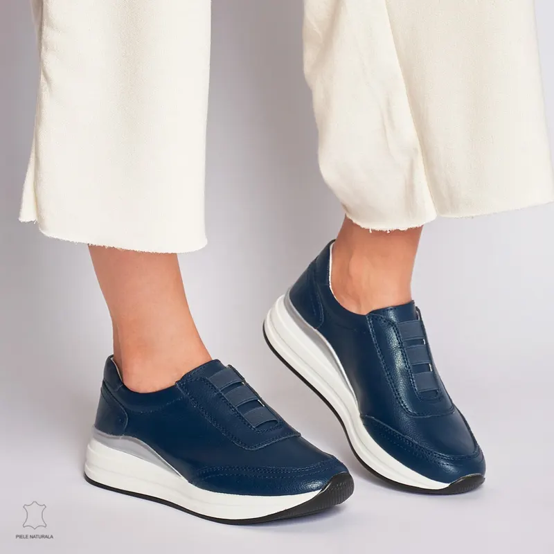 Pantofi Casual dama din Piele naturala CU INCHIDERE ELASTIC CRL1233 BLEUMARIN