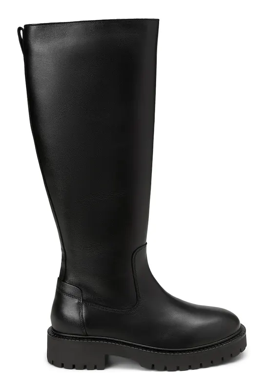 Cizme lungi de piele cu fermoar - Negru