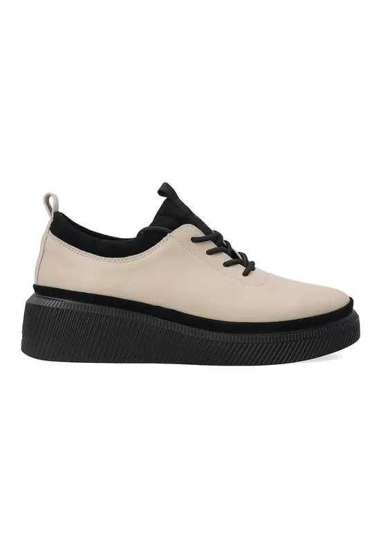 Pantofi casual din piele cu talpa wedge - Bej