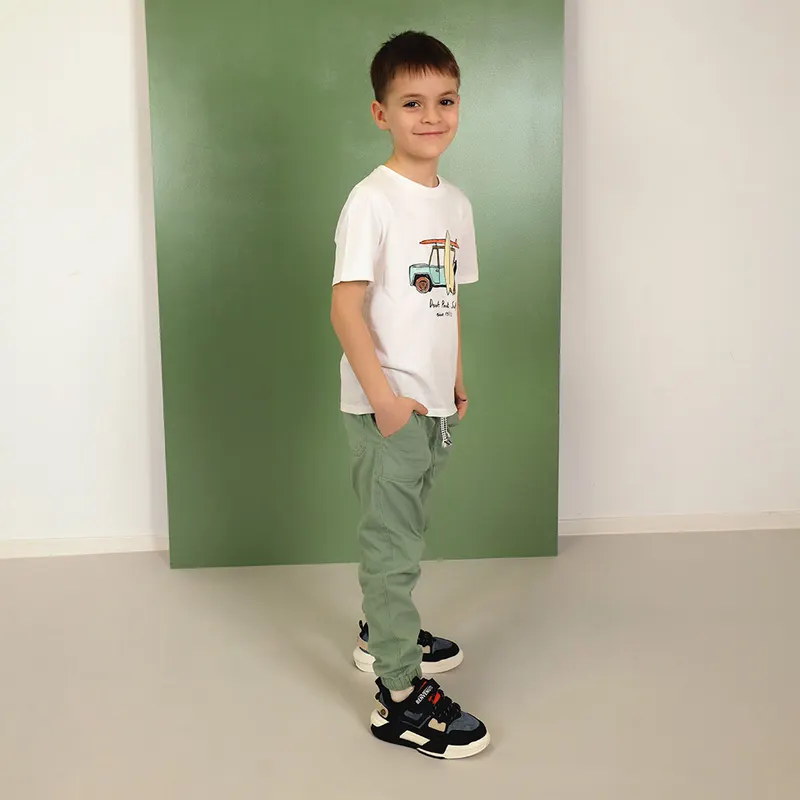 Sneakers baieți negri din piele și material textil 3791MP023N — imaginea 2