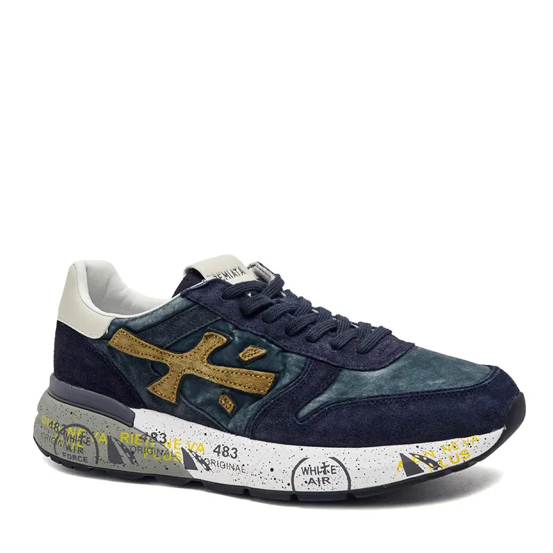 Sneakers bărbați Premiata Mick bleumarin din piele și textil 1692BP8435BL